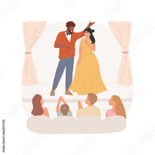 Drama isolated cartoon vector illustration. People standing on stage and speaking to a live audience, stand up comedy performance, enjoying drama hobby, hands-on activity vector cartoon.