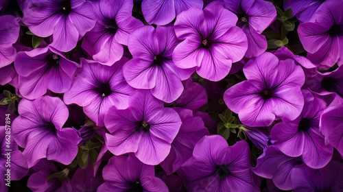 Petunia Patterns: Purple petunias laid in a distinct pattern, creating rhythm and flow against the backdrop