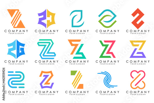 Set of abstract letter z logo design. icons for business of luxury elegant, simple with colorfulness