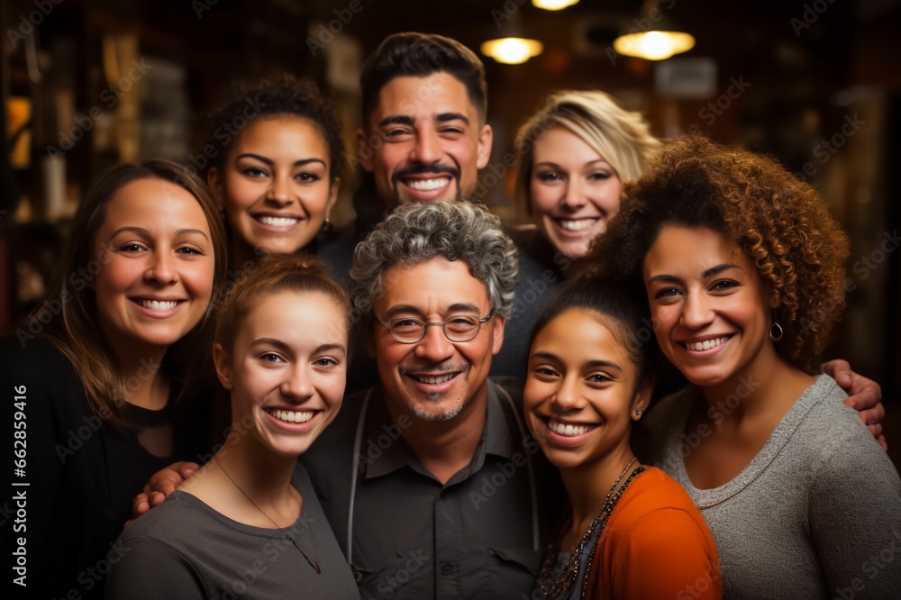 Groupe multiculturel d'homme et de femme, caucasien, afro et asiatique, souriant et joyeux Groupe multiculturel d'homme et de femme, caucasien, afro et asiatique, souriant et joyeux