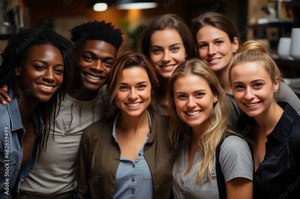 Groupe multiculturel d'homme et de femme, caucasien, afro et asiatique, souriant et joyeux Groupe multiculturel d'homme et de femme, caucasien, afro et asiatique, souriant et joyeux