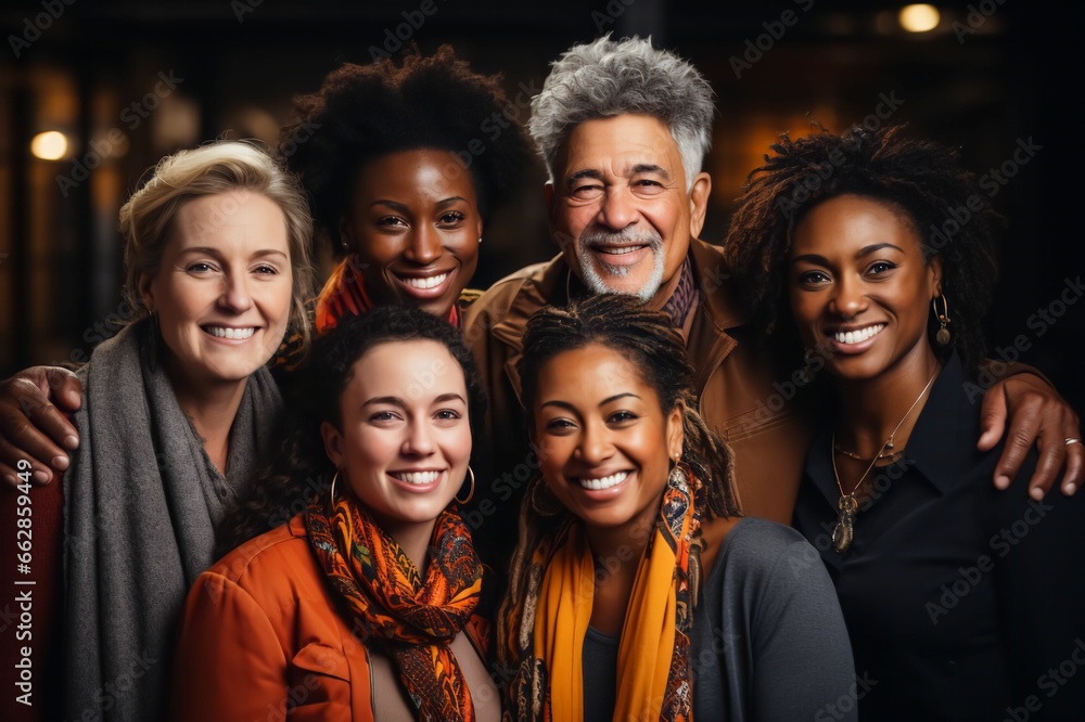 Groupe multiculturel d'homme et de femme, caucasien, afro et asiatique, souriant et joyeux Groupe multiculturel d'homme et de femme, caucasien, afro et asiatique, souriant et joyeux