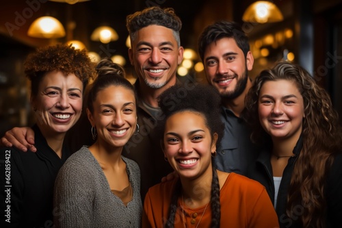 Groupe multiculturel d'homme et de femme, caucasien, afro et asiatique, souriant et joyeux 