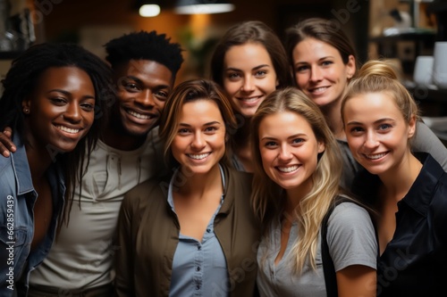 Groupe multiculturel d'homme et de femme, caucasien, afro et asiatique, souriant et joyeux 