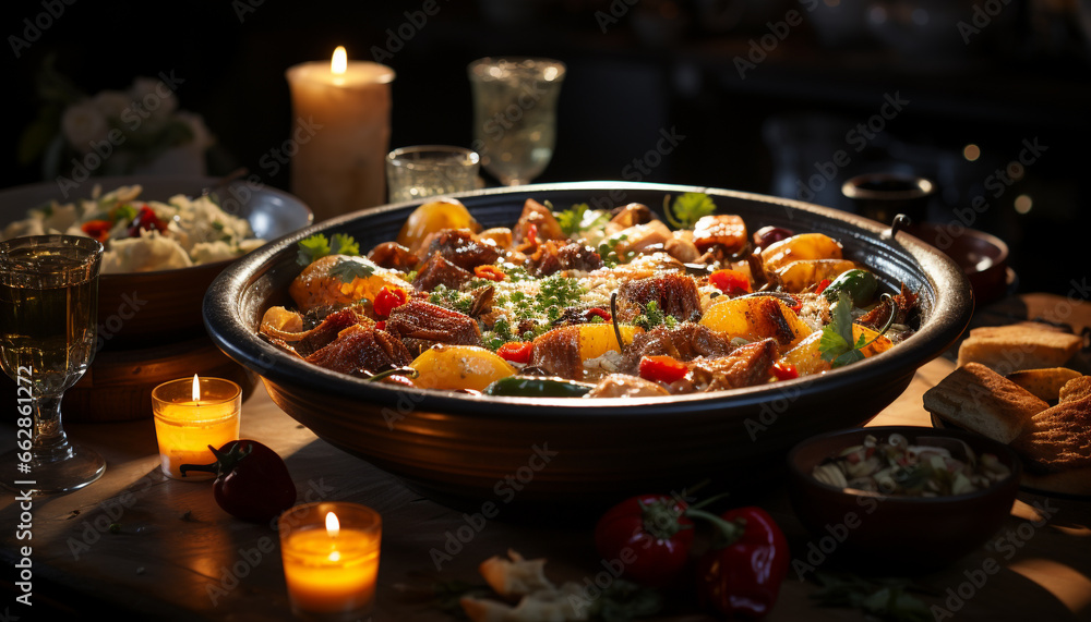 Freshness and heat combine on a rustic table of healthy eating generated by AI Freshness and heat combine on a rustic table of healthy eating generated by AI