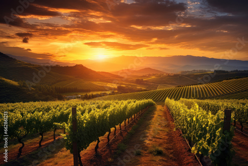 Lush Vineyards at Sunset