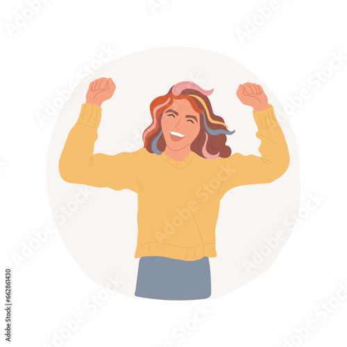 Excitement isolated cartoon vector illustration. Happy teenager feeling winner, overjoyed motivated girl, social skill, teen showing emotion, adolescent excitement mood vector cartoon.