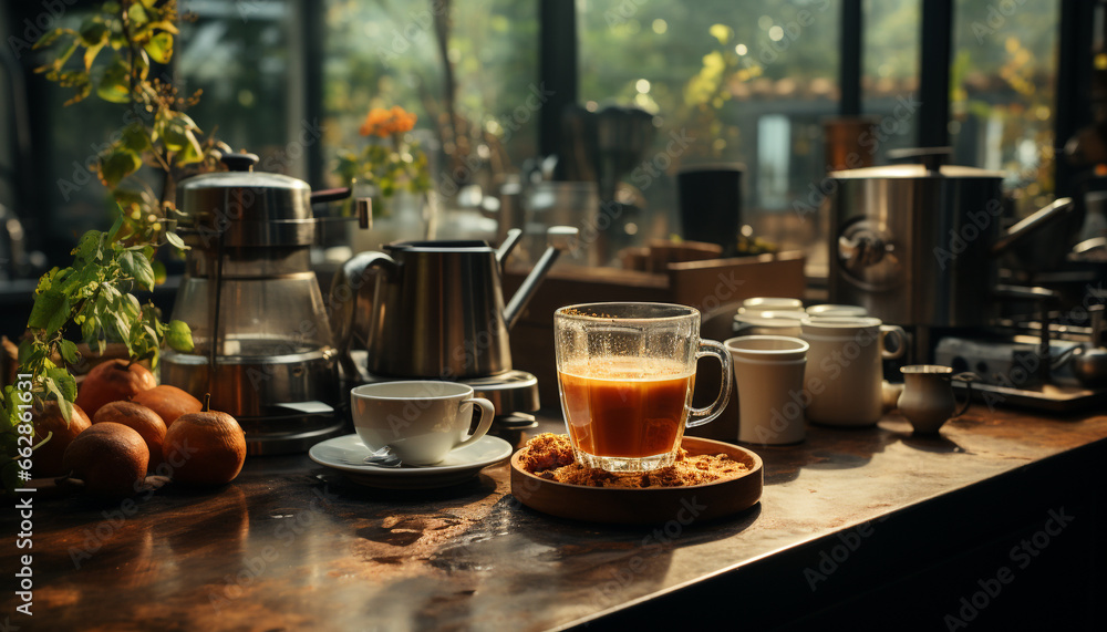 Coffee cup on table, freshness in the air, caffeine awakening generated by AI Coffee cup on table, freshness in the air, caffeine awakening generated by AI