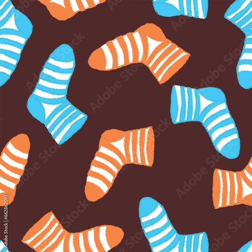 Seamless pattern of knitted striped socks