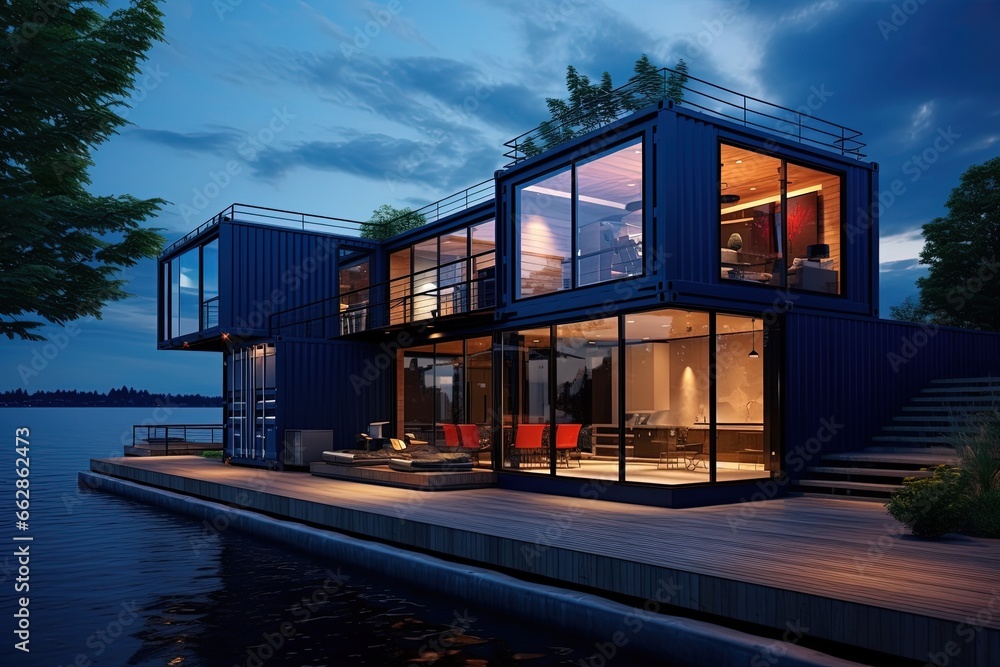 Modern luxury house made of sea containers.