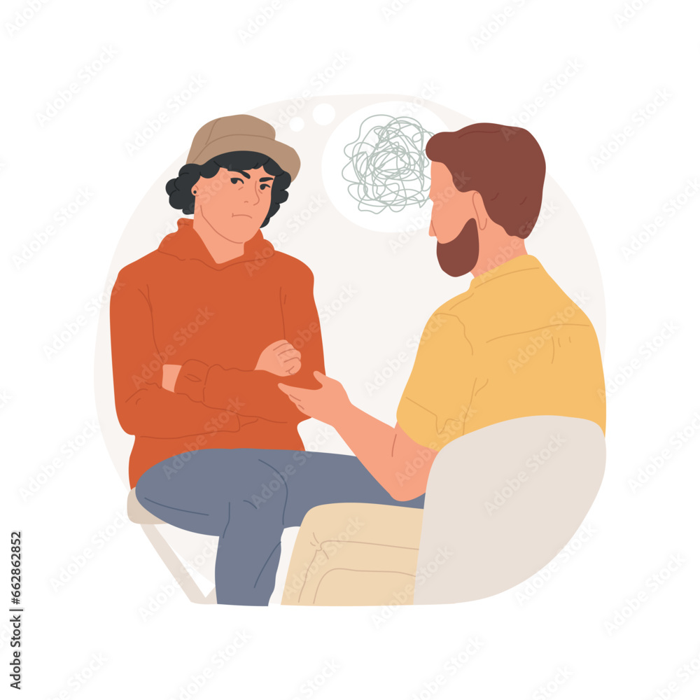 Individual therapy isolated cartoon vector illustration. Difficult teenager counselling with social worker, teen having psychological problem, conversation with psychotherapist vector cartoon.