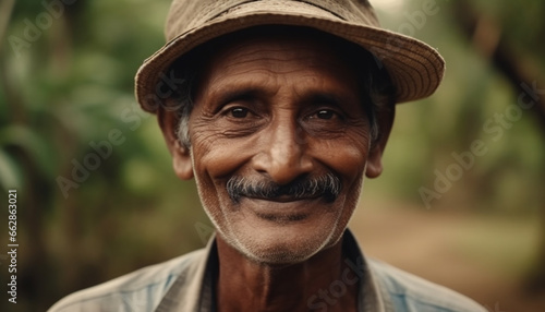 Smiling senior farmer looking confident in rural summer scene