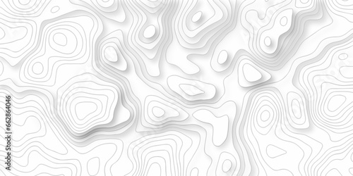 Seamless pattern with White wave paper topographic contours map background, curved reliefs abstract background. Topographic map patterns, topography line map. White background with topographic.