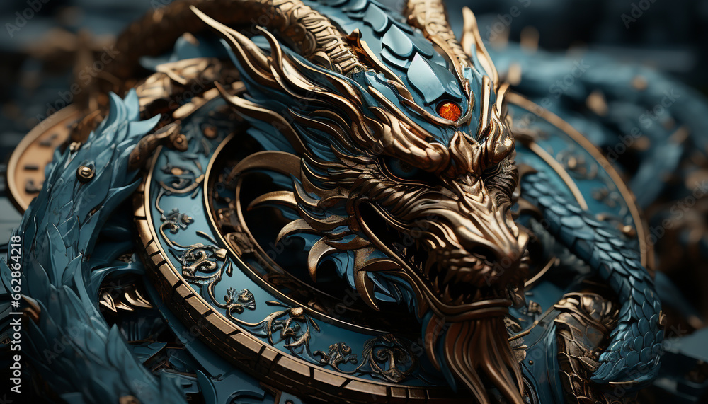 Fototapeta premium Dragon decoration in Chinese culture, an ancient sculpture of spirituality generated by AI