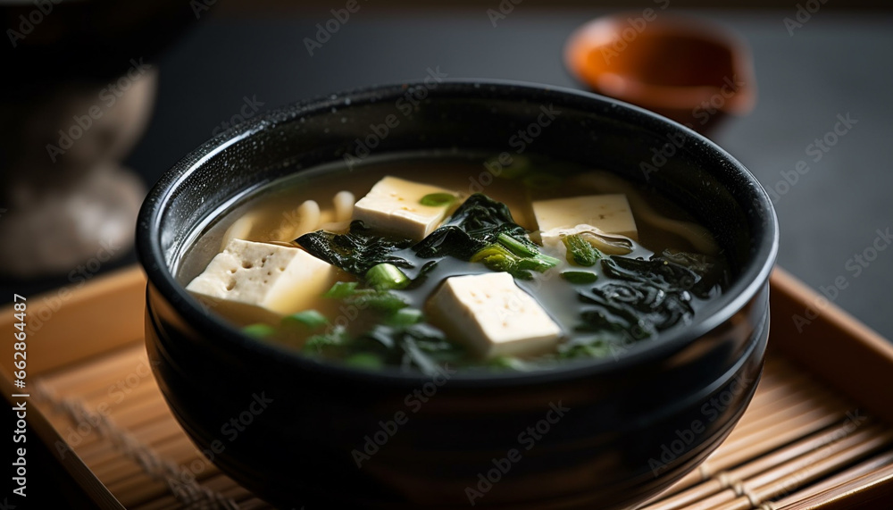 Freshness and flavor in a homemade Japanese miso soup meal generated by AI Freshness and flavor in a homemade Japanese miso soup meal generated by AI