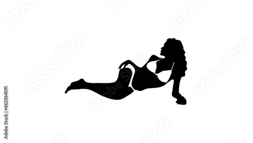 Sexy woman lying down - vector black isolated silhouette