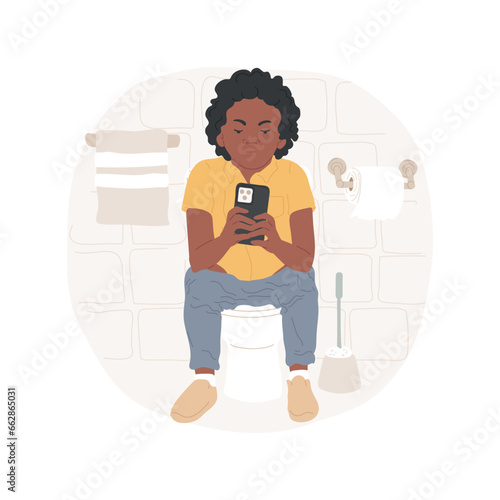 Using phone everywhere isolated cartoon vector illustration. Teenage boy sitting on toilet and looking at smartphone in his hand, teens bad habits, gadgets addiction vector cartoon.