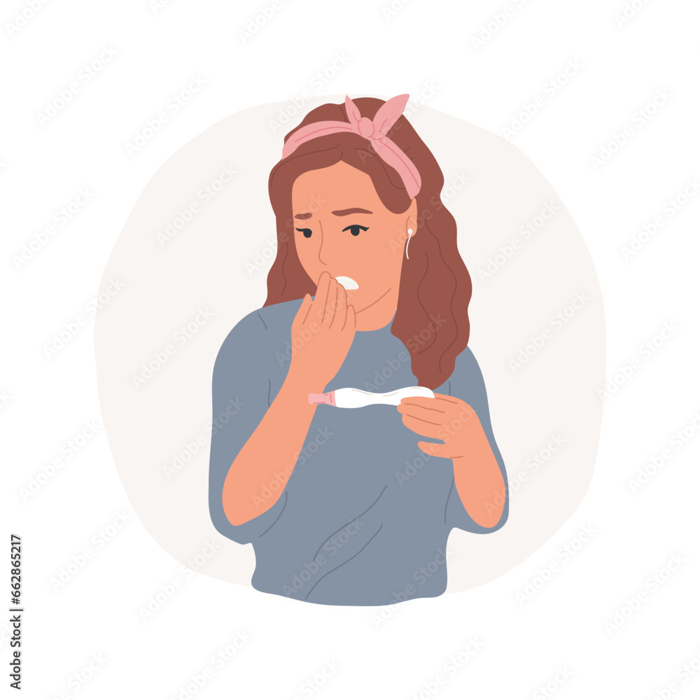 Finding out about pregnancy isolated cartoon vector illustration. Teenagers early pregnancy, adolescent parents, shocked girl holding test, teen having stun about pregnancy vector cartoon. Finding out about pregnancy isolated cartoon vector illustration. Teenagers early pregnancy, adolescent parents, shocked girl holding test, teen having stun about pregnancy vector cartoon.