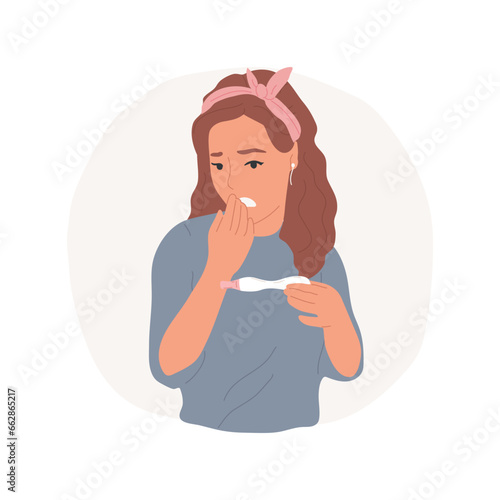 Finding out about pregnancy isolated cartoon vector illustration. Teenagers early pregnancy, adolescent parents, shocked girl holding test, teen having stun about pregnancy vector cartoon.