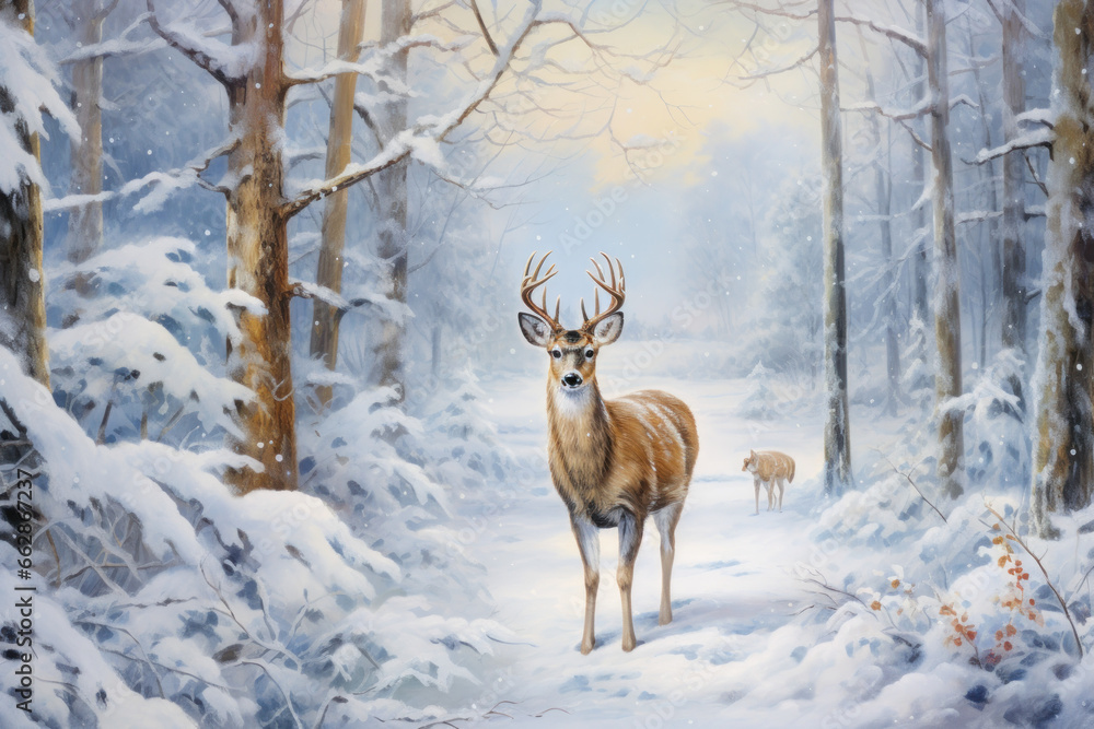 Fototapeta premium Christmas Wildlife in Snowy Woods