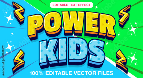 Editable text effect Power kids 3d cartoon style
