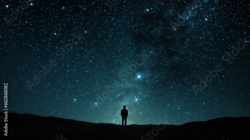 Astro tourism Starry night backdrop with a silhouette man
