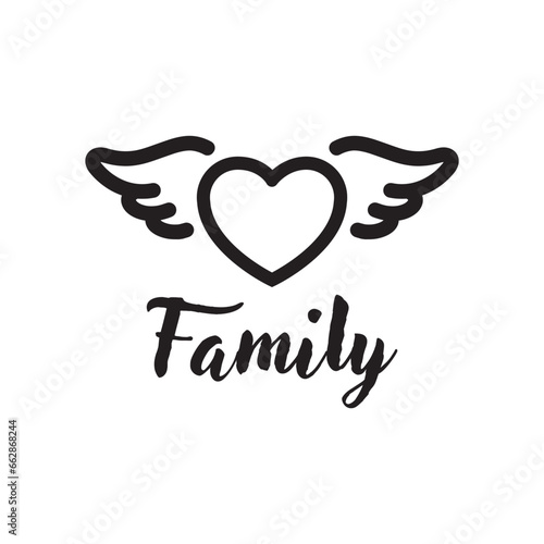 Wings, heart and inscription Family - vector, icon.