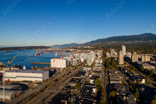 Lower Lonsdale, North Vancouver aerial image at the end of golden hour