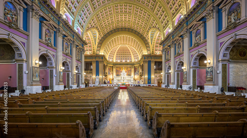Center aisle and nave of the historic Our Lady of Sorrows Basilica in Chicago, Illinois