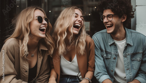 A group of young adults enjoying a carefree night out generated by AI © Stockgiu