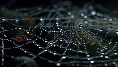 Spider web dew drop trap captures insect in close up nature generated by AI © Stockgiu