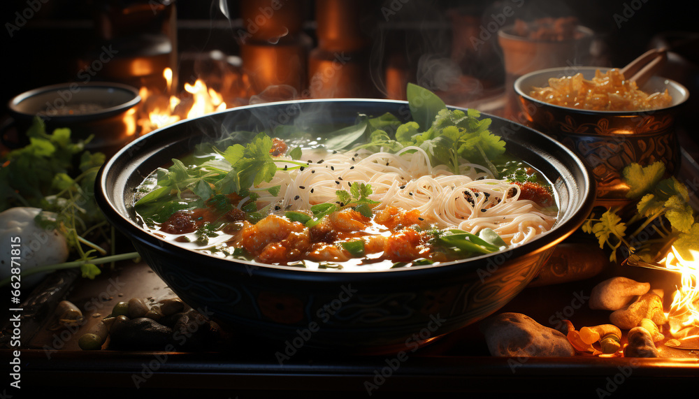 Freshness and heat create a gourmet meal of cooked meat and vegetables generated by AI Freshness and heat create a gourmet meal of cooked meat and vegetables generated by AI