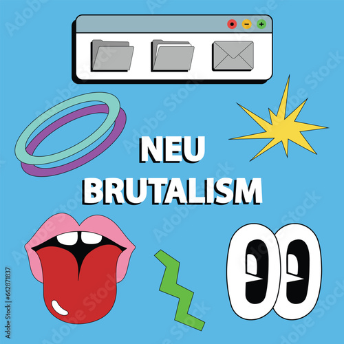 neu brutalism asset, retro design, vector