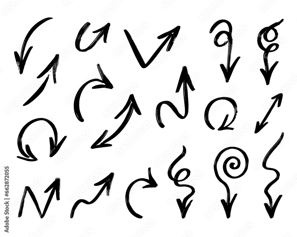 Hand drawn doodle arrows set. Hand drawn doodle arrows set.