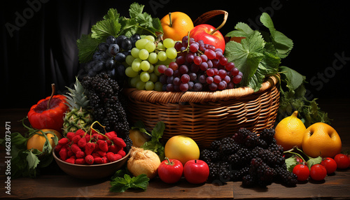 Freshness and abundance in a basket of juicy, ripe fruits generated by AI