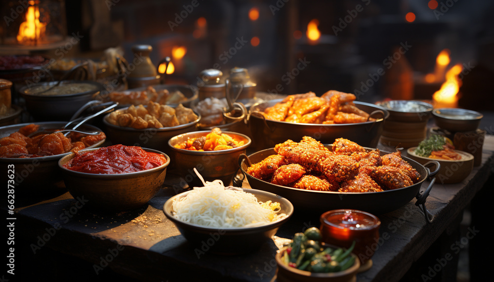 Grilled meat on a flame, a delicious barbecue feast awaits generated by AI Grilled meat on a flame, a delicious barbecue feast awaits generated by AI