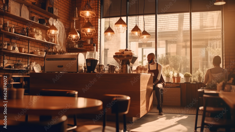 A coffee shop with a blurred background A coffee shop with a blurred background