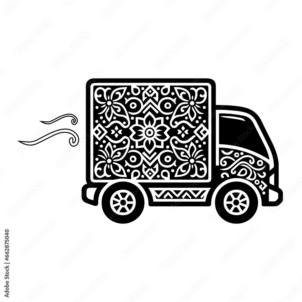A batik-inspired icon symbolizing e-commerce order shipment, Transparent background