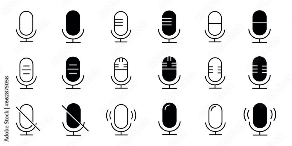 Microphone vector icon set isolated on white background.