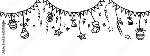 Christmas hand drawn baubles with empty blank space for your message.background design with text place. Isolated vector illustration.
