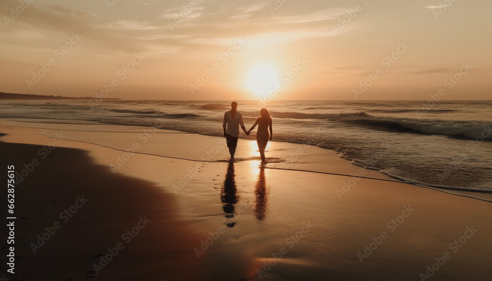 Two people embrace, holding hands, enjoying the beauty in nature generated by AI