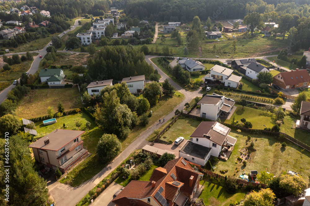 Drone photography or suburban house with solar panels Drone photography or suburban house with solar panels