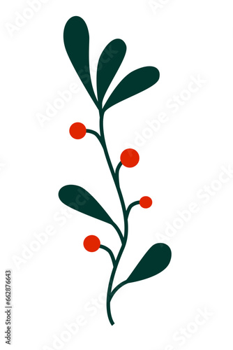 Branch with berries isolated on white background. Herbal decor element. Vector flat illustration. 