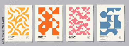 Set of Retro geometric pattern background. Creative covers or posters concept in modern bauhaus style for corporate identity, branding and social media advertising.