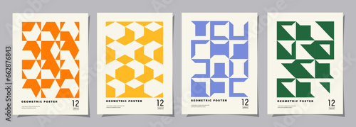 Set of Retro geometric pattern background. Creative covers or posters concept in modern bauhaus style for corporate identity, branding and social media advertising.