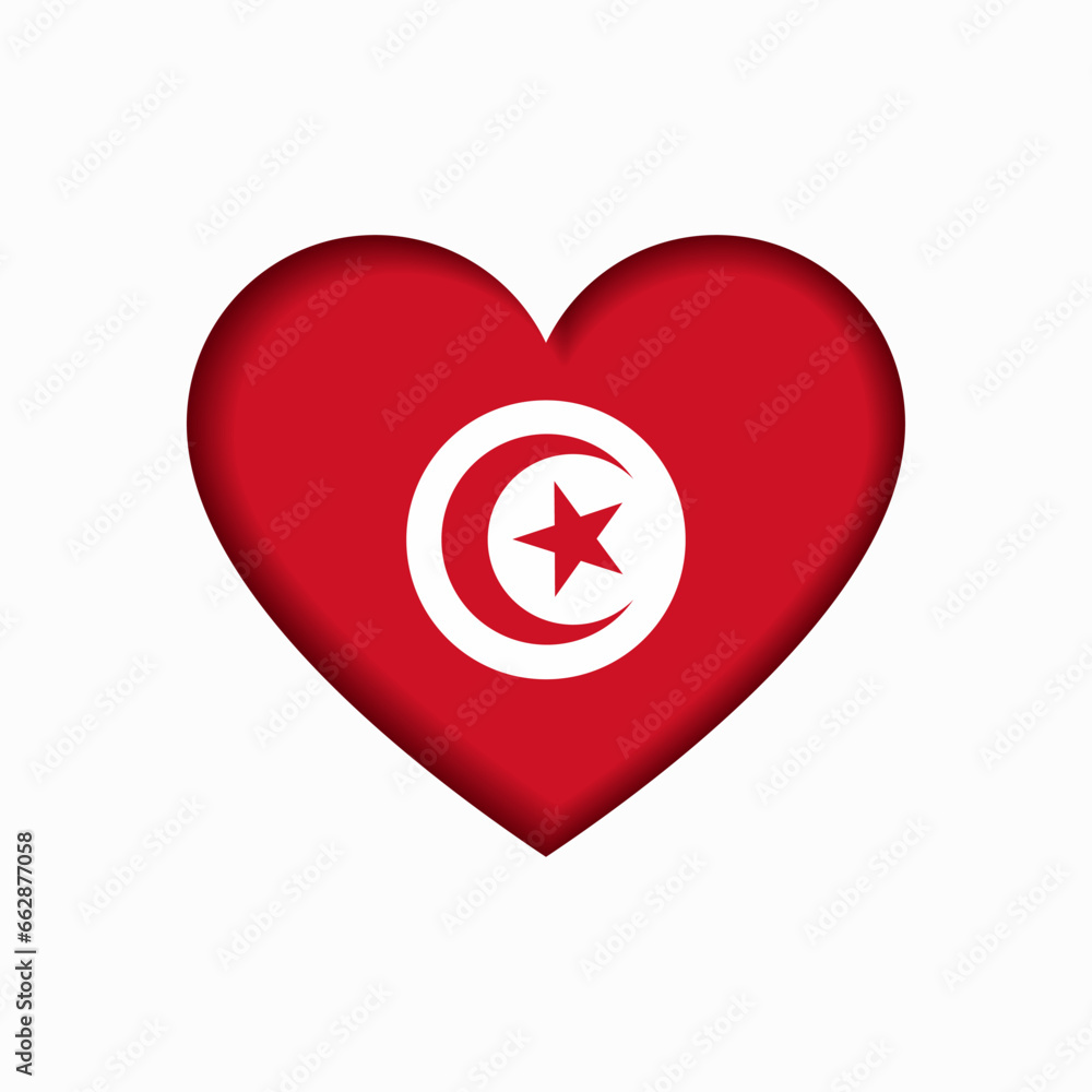 Tunisian flag heart-shaped sign. Vector illustration.