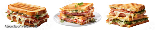 Set of Delicious Fresh Italian Panini Sandwiches Isolated on a Transparent Background. Generative AI. Transparent PNG.