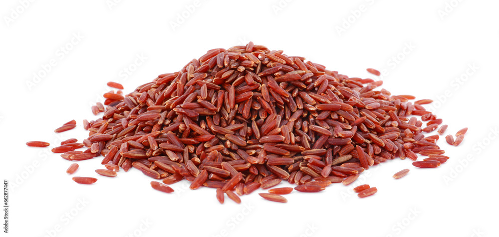 Fototapeta premium Pile of raw red rice isolated on white