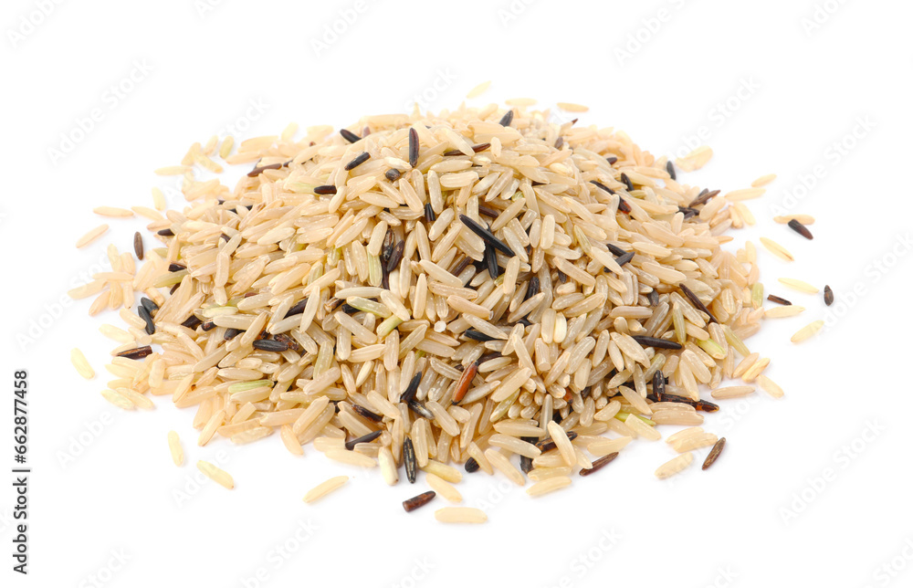 Pile of raw unpolished rice isolated on white Pile of raw unpolished rice isolated on white