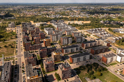 Drone photography of new multistory apartment blocks in a city © M